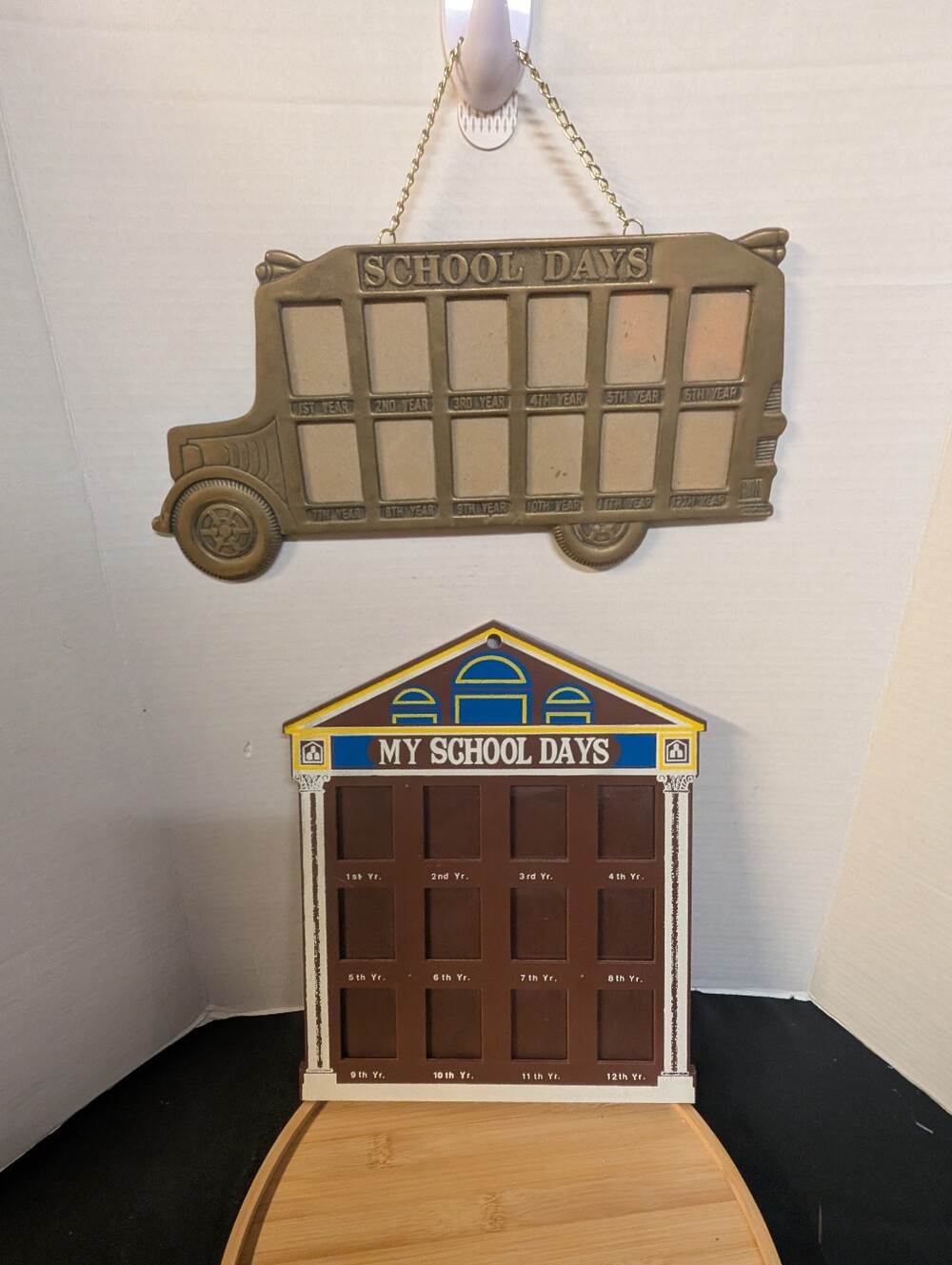 Vintage Brass School Bus School Days Picture Frame For Grades 1-12  & Bonus
